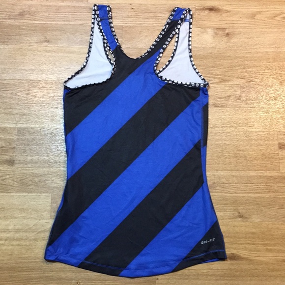 Nike Pro Top Womens Extra Small Dri Fit Blue Black Striped Athletic Running XS * - Picture 7 of 13
